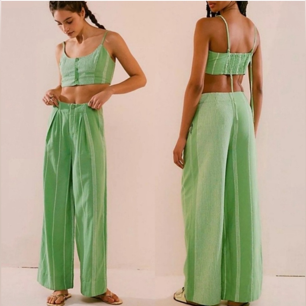 Free People Friday Casual 2 Piece Set NWOT XS Blue/White